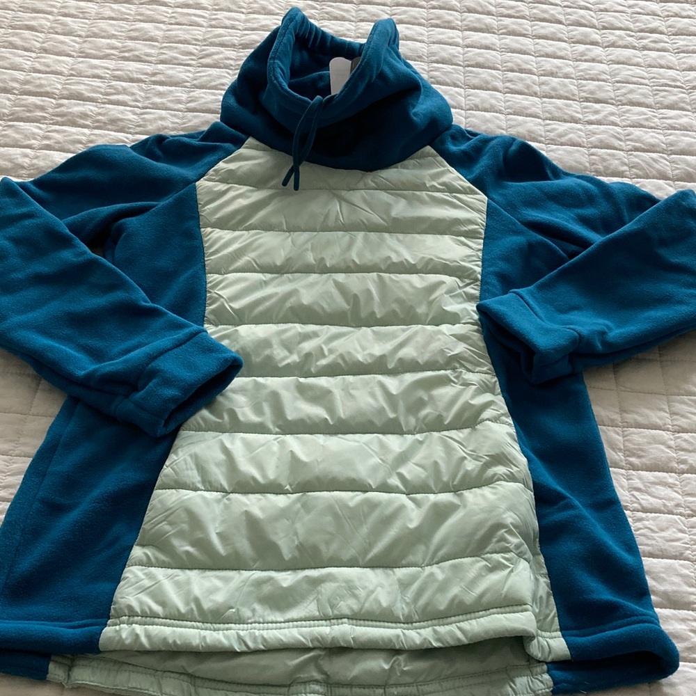 Lands' End Blue and Light Green Quilted Fleece Hoodie - Picture 1 of 11